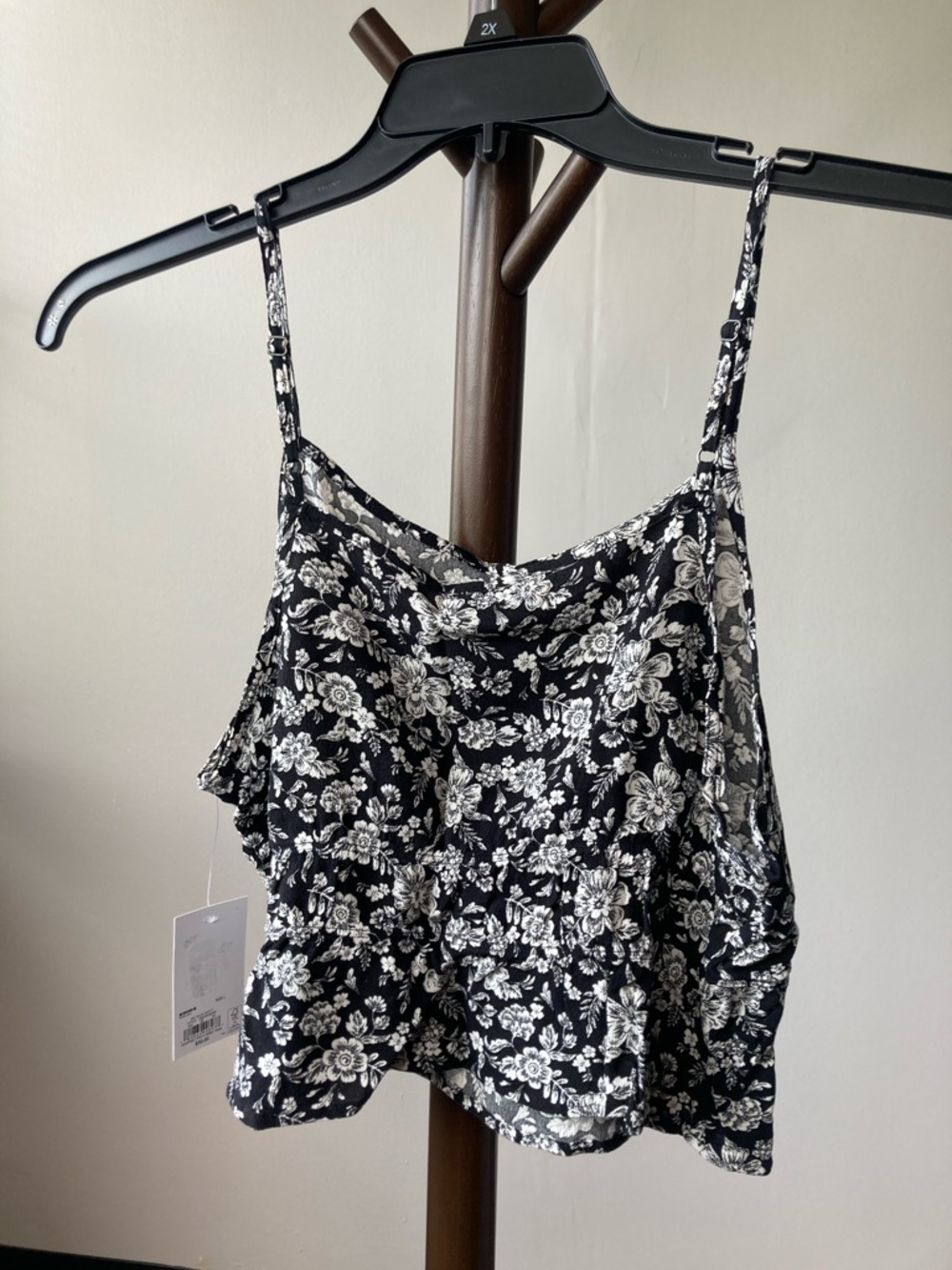 So crop top floral print cropped cinch waist tank black white boho L jrs - Picture 14 of 17
